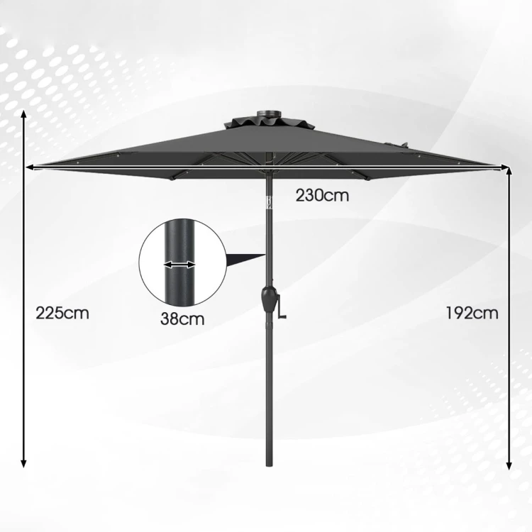 Parasol ogrodowy 230 cm z oświetleniem LED i korbką szary