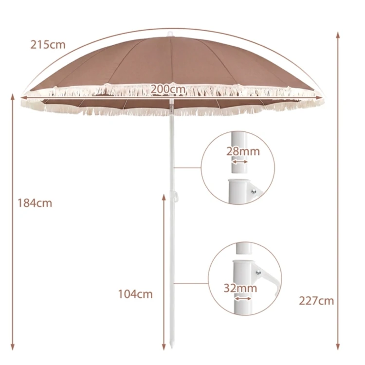 Parasol plażowy z frędzlami 160 cm - składany z pokrowcem