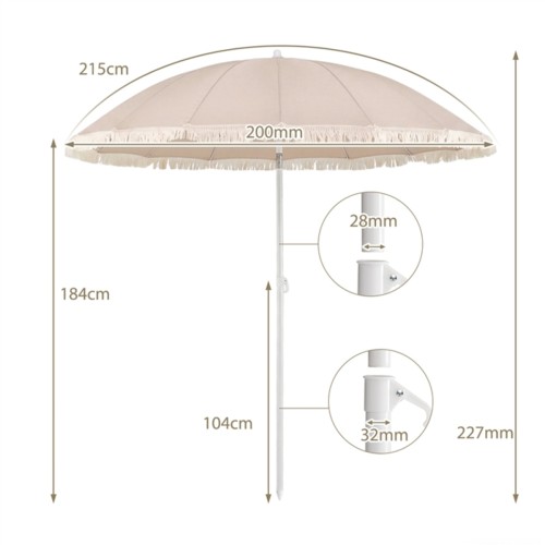 Parasol plażowy z frędzlami 160 cm - składany z pokrowcem