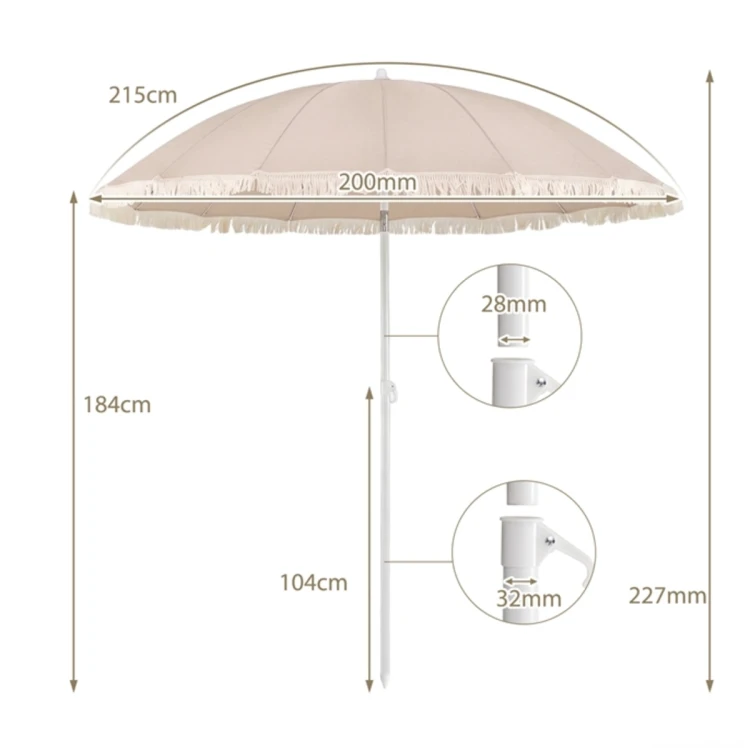 Parasol plażowy z frędzlami 160 cm - składany z pokrowcem