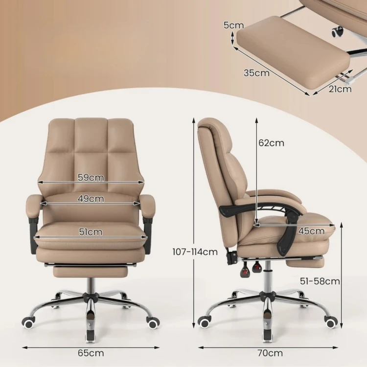 Ergonomiczne krzesło biurowe z wysuwanym podnóżkiem
