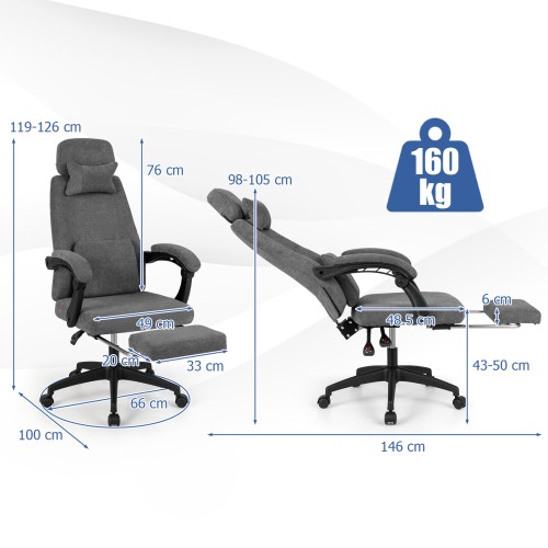 Ergonomiczne krzesło biurowe z wysuwanym podnóżkiem