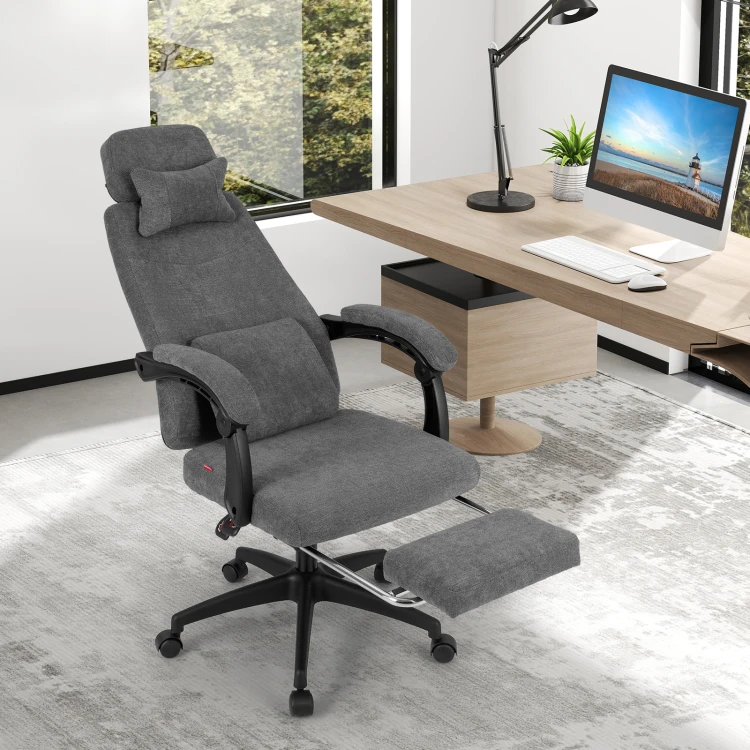 Ergonomiczne krzesło biurowe z wysuwanym podnóżkiem