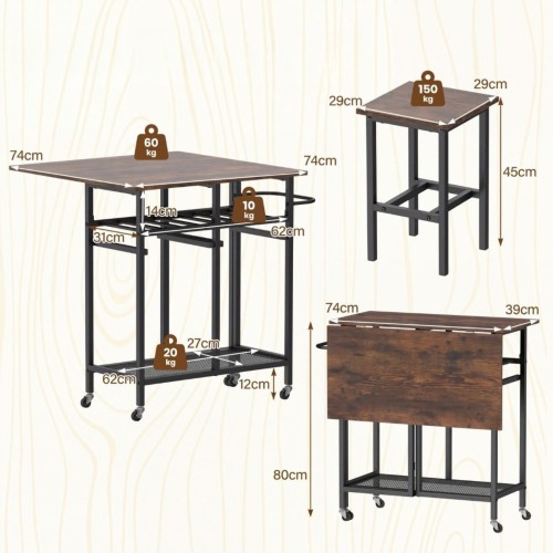 3-częściowy zestaw mebli - stolik i 2 stołki