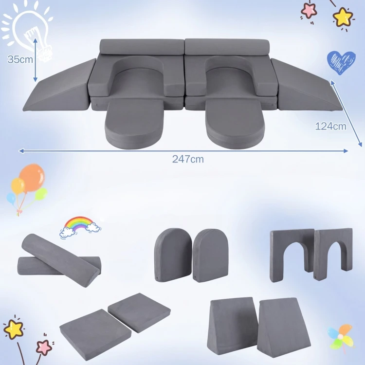 10-częściowa modułowa sofa dziecięca z zamszowym pokrowcem