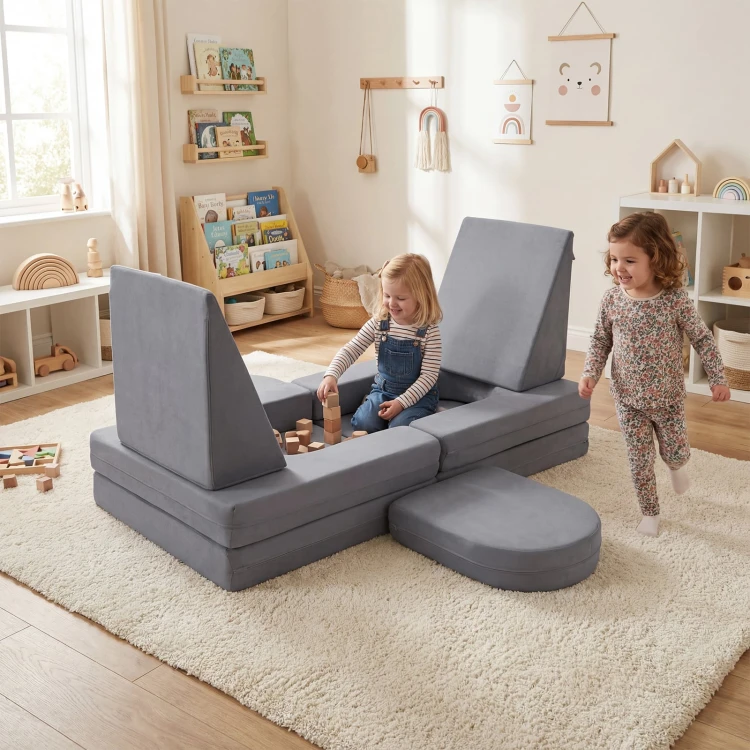 10-częściowa modułowa sofa dziecięca z zamszowym pokrowcem