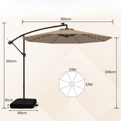 Parasol ogrodowy z wysięgnikiem i oświetleniem LED