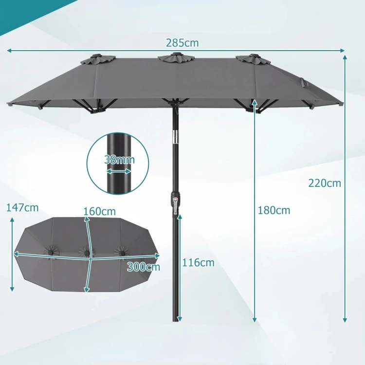 Podwójny parasol ogrodowy szary