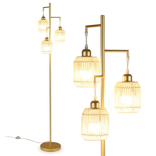 Lampa podłogowa z 3 abażurami złota