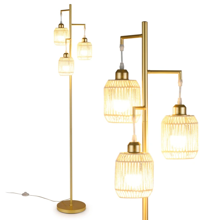 Lampa podłogowa z 3 abażurami złota