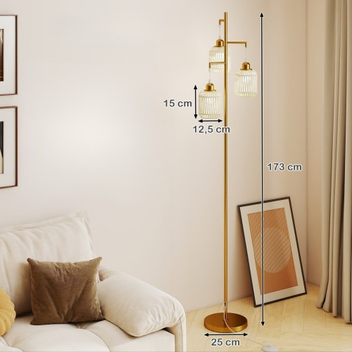 Lampa podłogowa z 3 abażurami złota