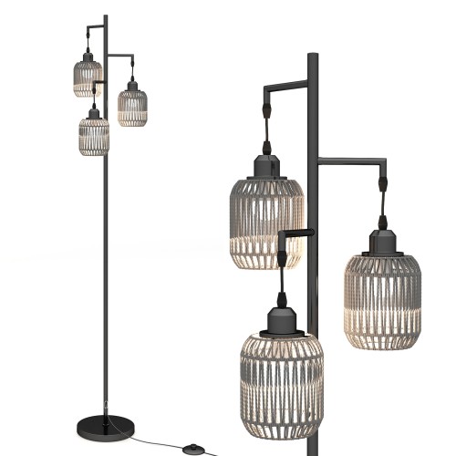 Lampa podłogowa z 3 abażurami czarna