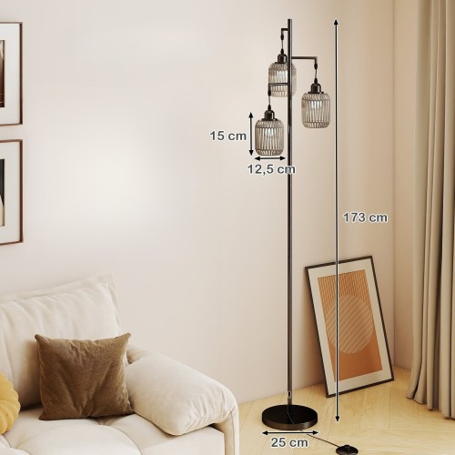 Lampa podłogowa z 3 abażurami czarna