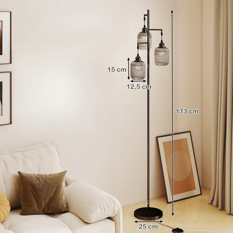 Lampa podłogowa z 3 abażurami czarna