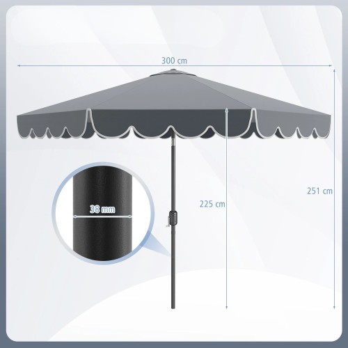 Parasol ogrodowy z korbą i falbaną 300 cm