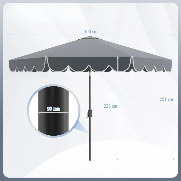 Parasol ogrodowy z korbą i falbaną 300 cm