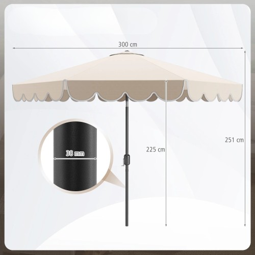 Parasol ogrodowy z korbą i falbaną 300 cm