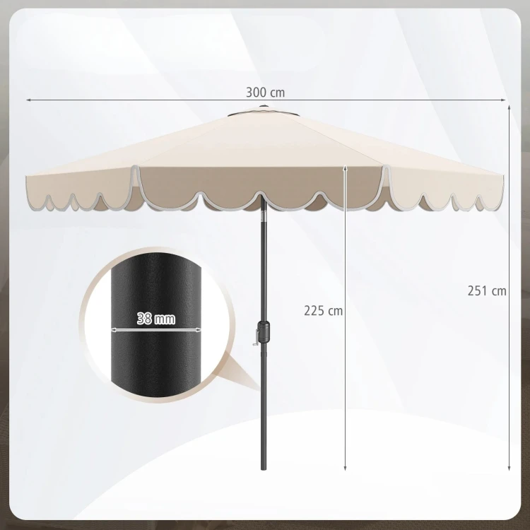 Parasol ogrodowy z korbą i falbaną 300 cm