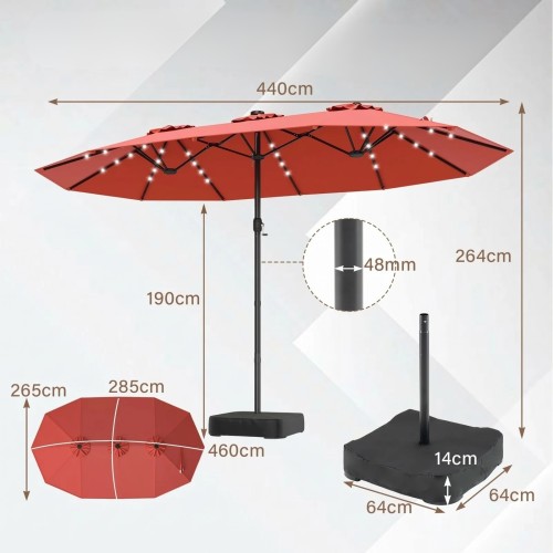Podwójny parasol ogrodowy z oświetleniem LED pomarańczowy