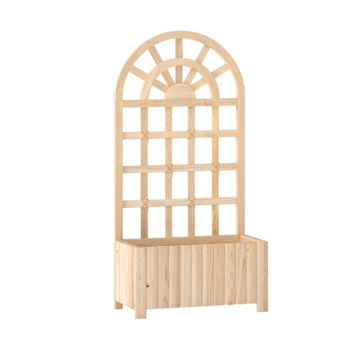 Pergola ogrodowa na kwiaty ze ścianką do roślin pnących naturalny brąz