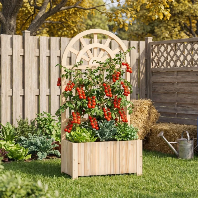 Pergola ogrodowa na kwiaty ze ścianką do roślin pnących naturalny brąz