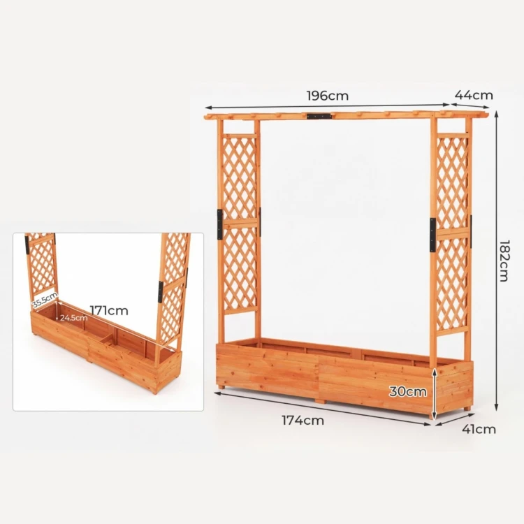 Donica ogrodowa z bocznymi kratkami do roślin pnących pergola