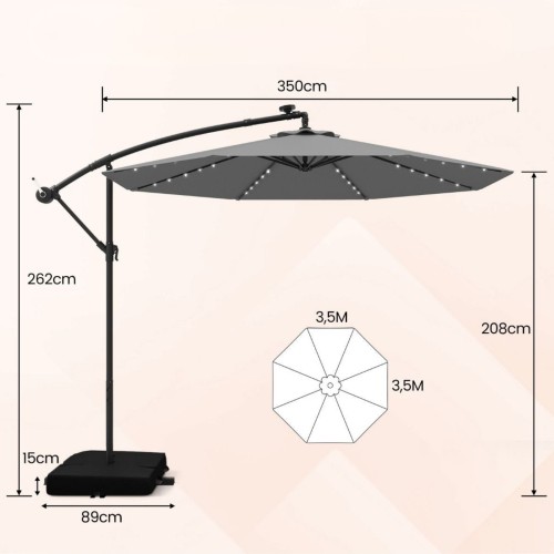 Parasol ogrodowy z wysięgnikiem i oświetleniem LED