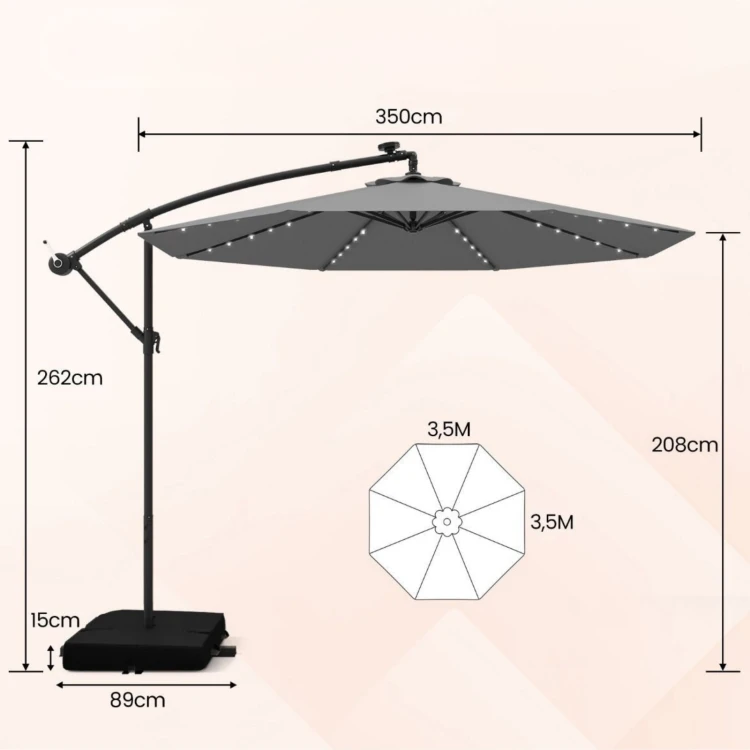 Parasol ogrodowy z wysięgnikiem i oświetleniem LED