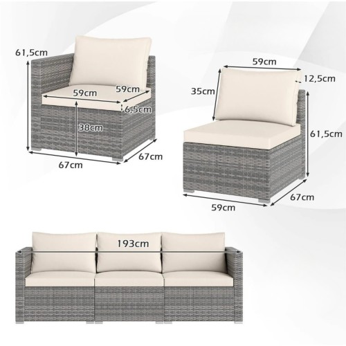 3-częściowa modułowa sofa ogrodowa z poduszkami