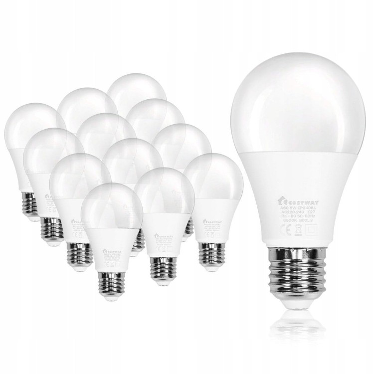 Żarówki led 9w e27 6500k 90lm zestaw 12 szt