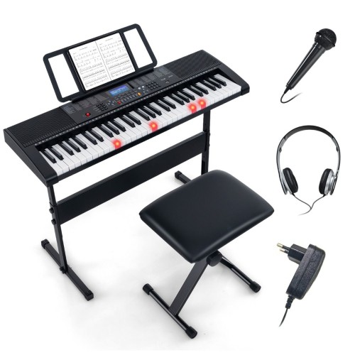 Elektroniczne pianino z podstawką i stołkiem