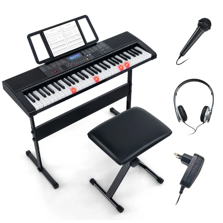 Elektroniczne pianino z podstawką i stołkiem