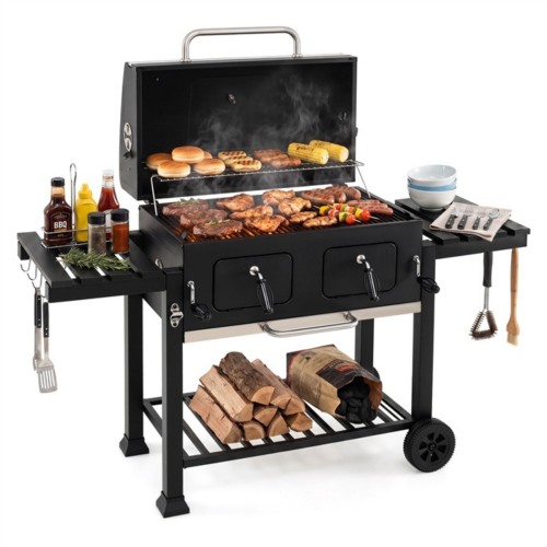 Duży grill węglowy na kółkach z pokrywą