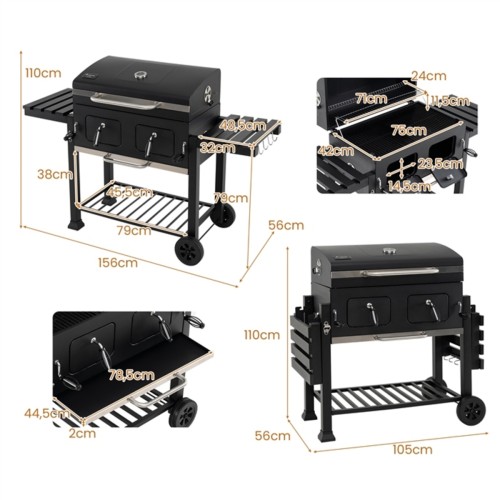 Duży grill węglowy na kółkach z pokrywą
