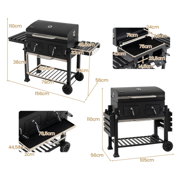 Duży grill węglowy na kółkach z pokrywą
