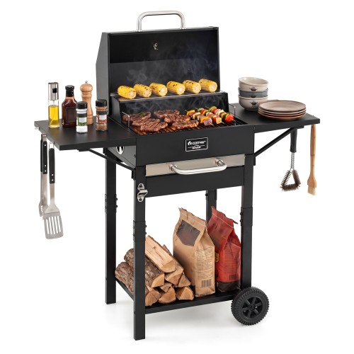 Grill węglowy z 2 bocznymi półkami
