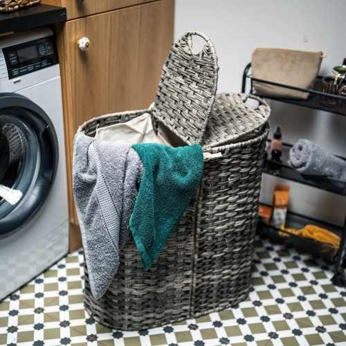 Rattanowy kosz na pranie dwukomorowy