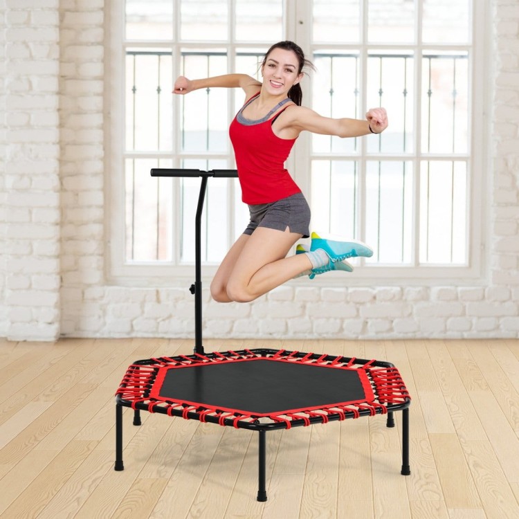 Trampolina fitness z uchwytem i cichymi gumami bungee