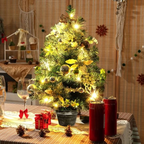 Sztuczna choinka w doniczce na biurko 60 cm 40 lampek LED