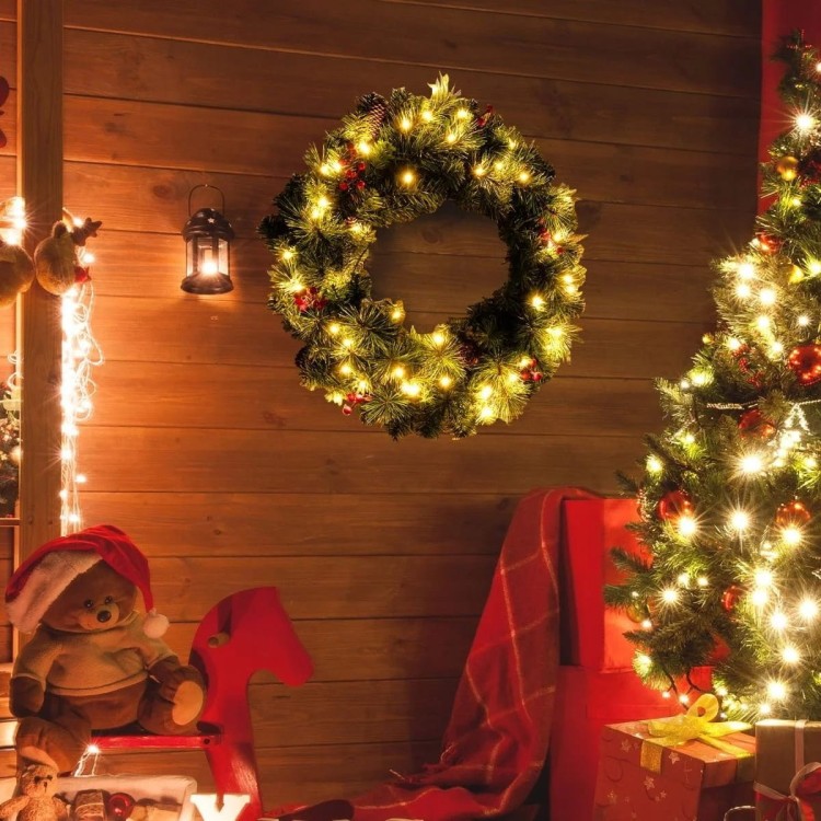 Girlanda świąteczna - wieniec sosnowy 60 cm z 50 lampkami LED