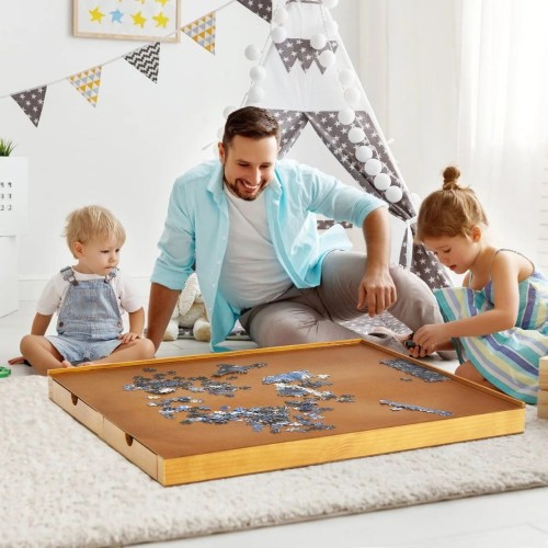 Drewniana tablica na puzzle z 4 szufladkami 80 x 65 cm