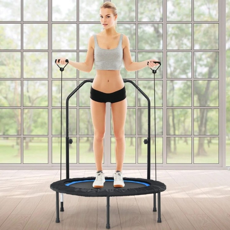 Składana mini trampolina fitness z regulowaną wysokością i 2 opaskami