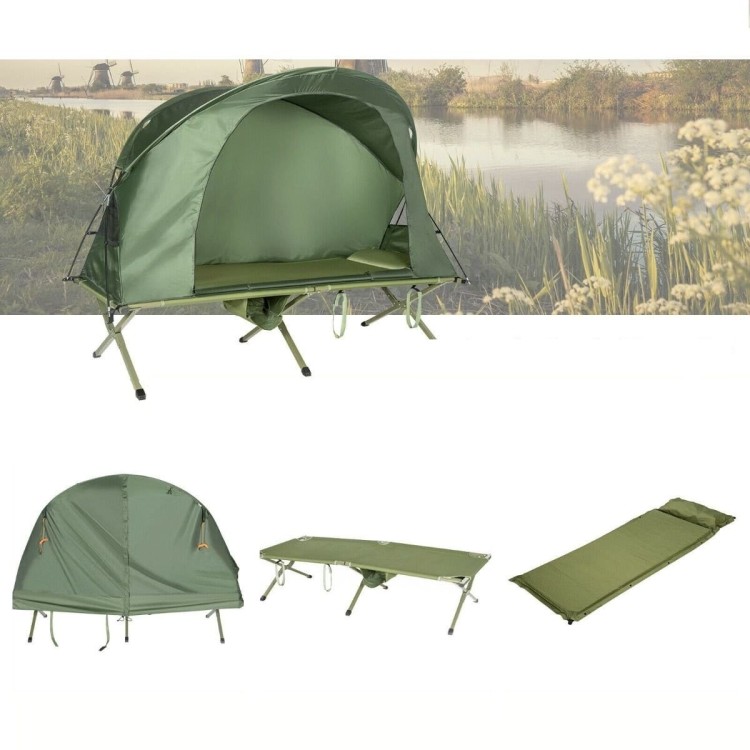 Przenośny namiot kempingowy z automatycznie nadmuchiwanym materacem