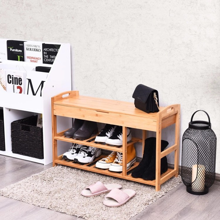 Bambusowy stojak na buty ze schowkiem 78,5 x 29 x 49,5 cm