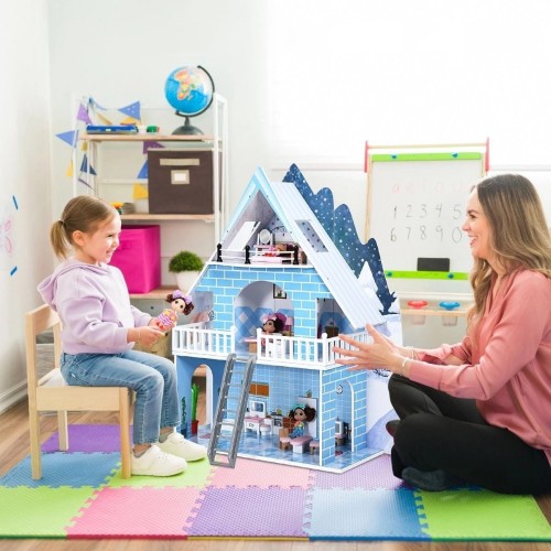Drewniany domek dla lalek 3 piętra i mebelki
