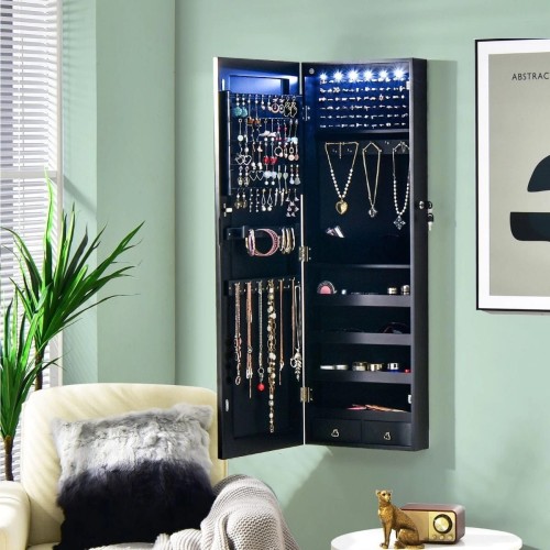 Organizer na biżuterię z 6 lampkami LED i 2 szufladami 36 x 10 x 108 cm