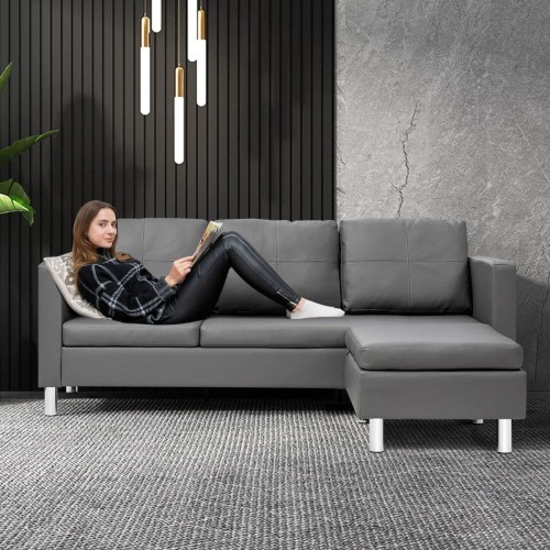Sofa ze sztucznej skóry z podnóżkiem 188 x 62 x 60 cm