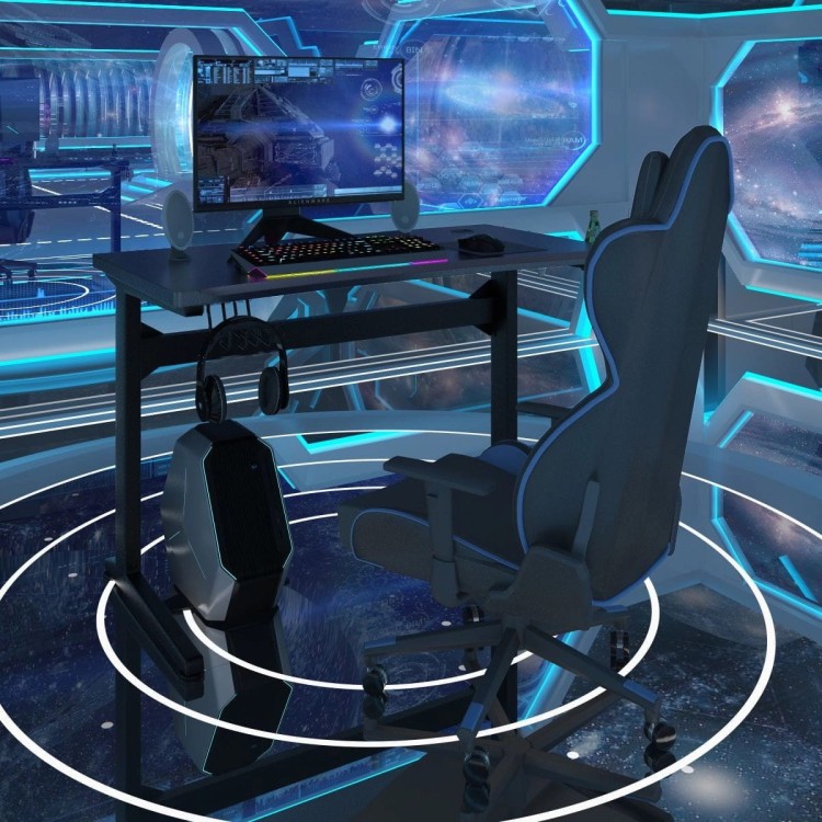 Ergonomiczne biurko gamingowe z blatem 115 cm z uchwytami na napój i słuchawki