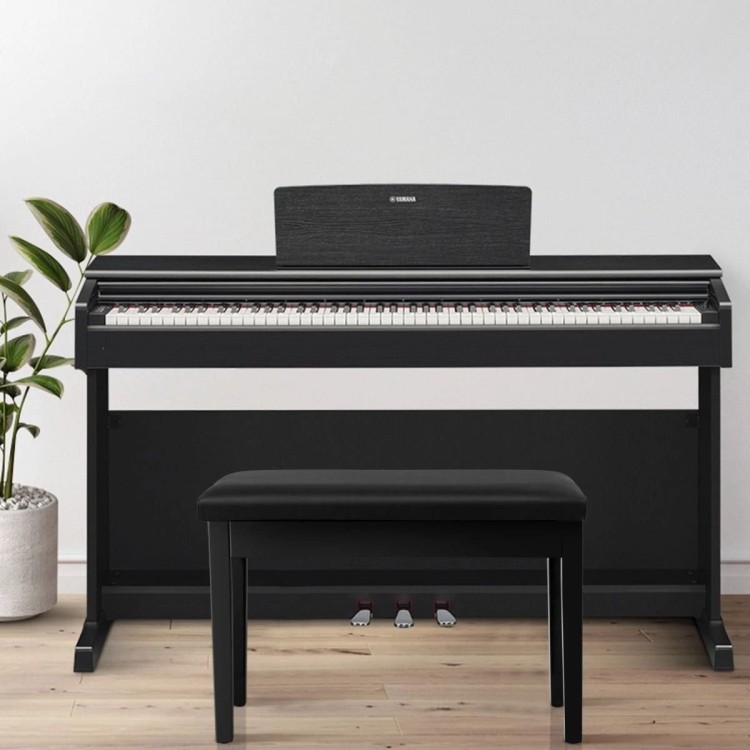 Drewniany długi taboret do pianina, z pełnego drewna i ekoskóry