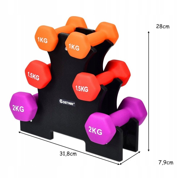 Zestaw 6 hantli ze stojakiem 1kg 1.5kg 2 kg